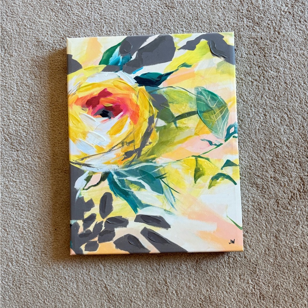 Floral Canvas Art with Yellow and Green Accents
